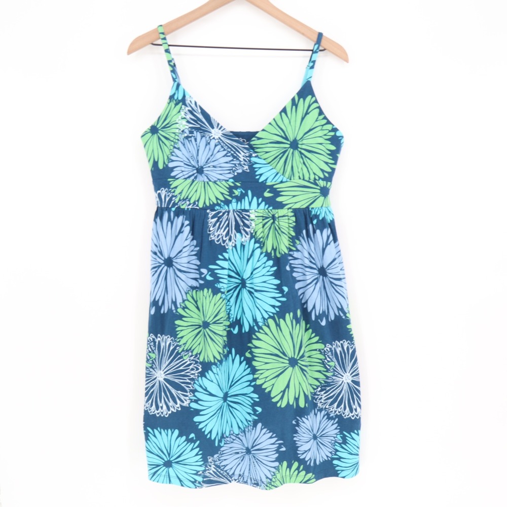 Old Navy Sundress Womens Large Floral Blue Green Spaghetti Strap Cotton